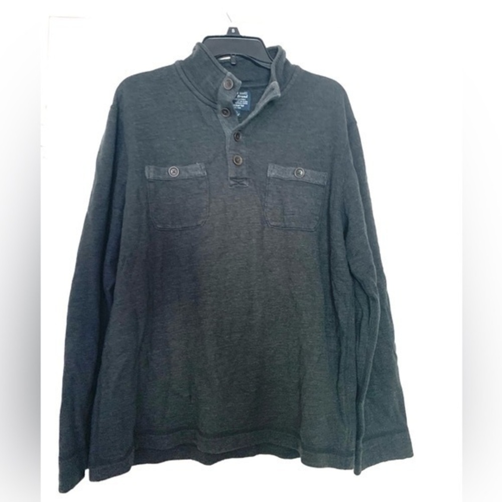 Lucky Brand Thermal Henley Top Shirt Heather Grey Black Size L